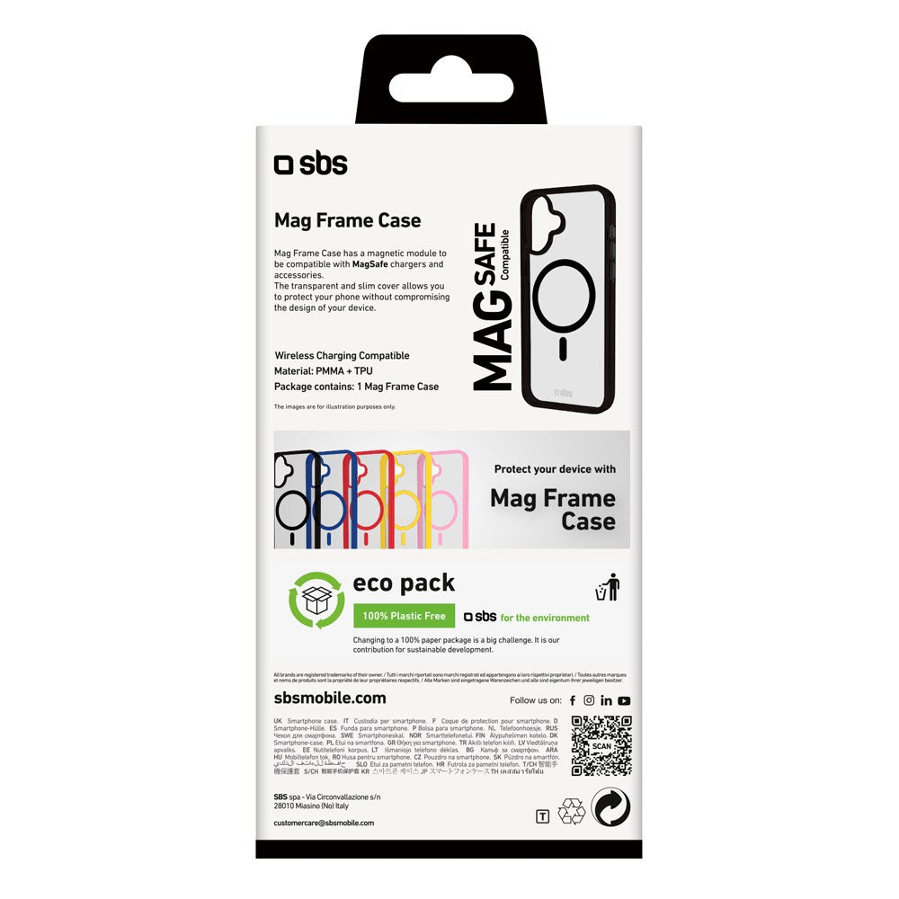 SBS Mag Frame iPhone 16 Bakdeksel - MagSafe-kompatibel - Gjennomsiktig / Svart