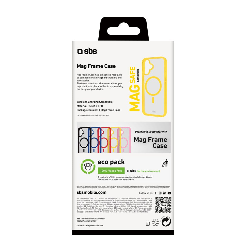 SBS Mag Frame iPhone 16 Bakdeksel - MagSafe-kompatibel - Gjennomsiktig / Gul