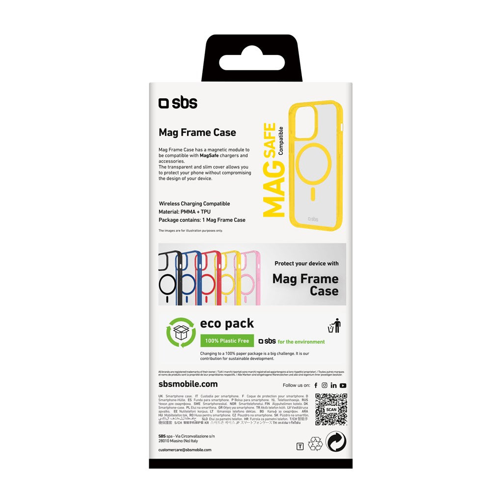 SBS Mag Frame iPhone 16 Pro Bakdeksel - MagSafe-kompatibel - Gjennomsiktig / Gul