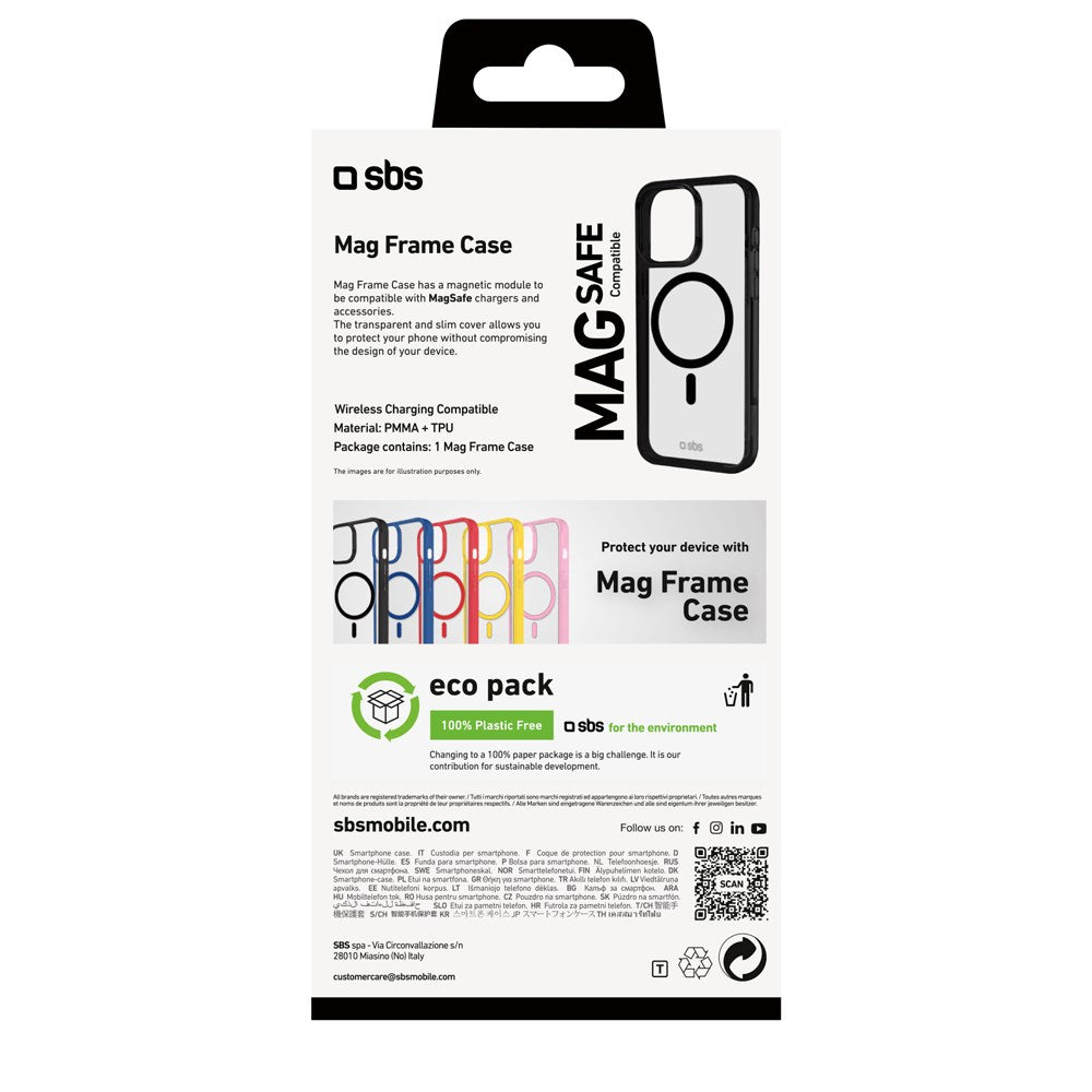 SBS Mag Frame iPhone 16 Pro Max Bagside Cover - MagSafe Kompatibel - Gennemsigtig / Sort