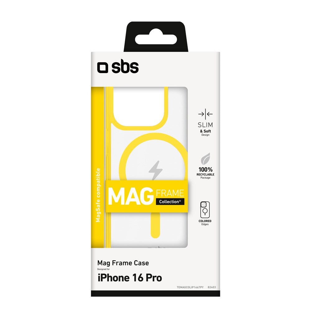 SBS Mag Frame iPhone 16 Pro Max Bakdeksel - MagSafe-kompatibel - Gjennomsiktig / Gul