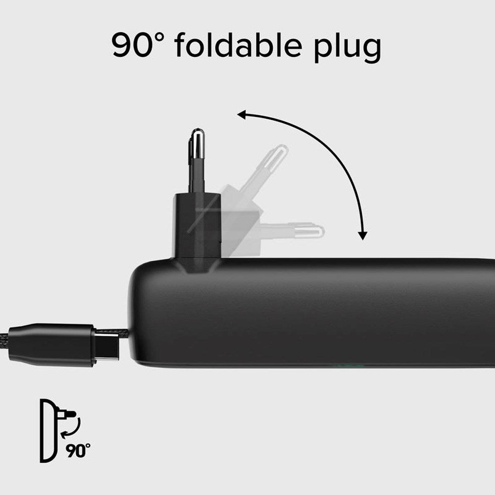 2-i-1 Hybrid PowerBank & Vægoplader m. USB-C Kabel - 5000 mAh / 20W - SBS - Sort