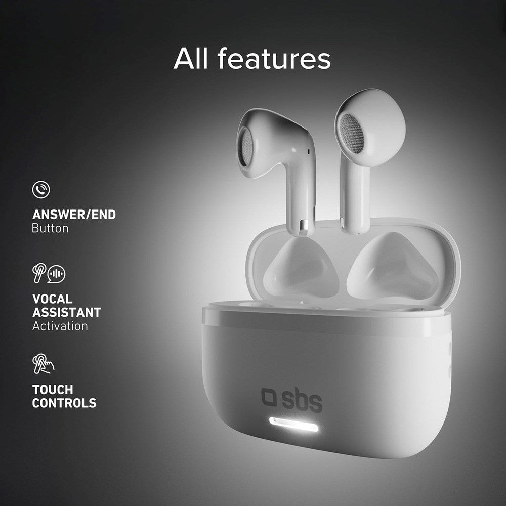 SBS Air Space True Wireless In-Ear Headset - Active Noise Cancelling - Hvid