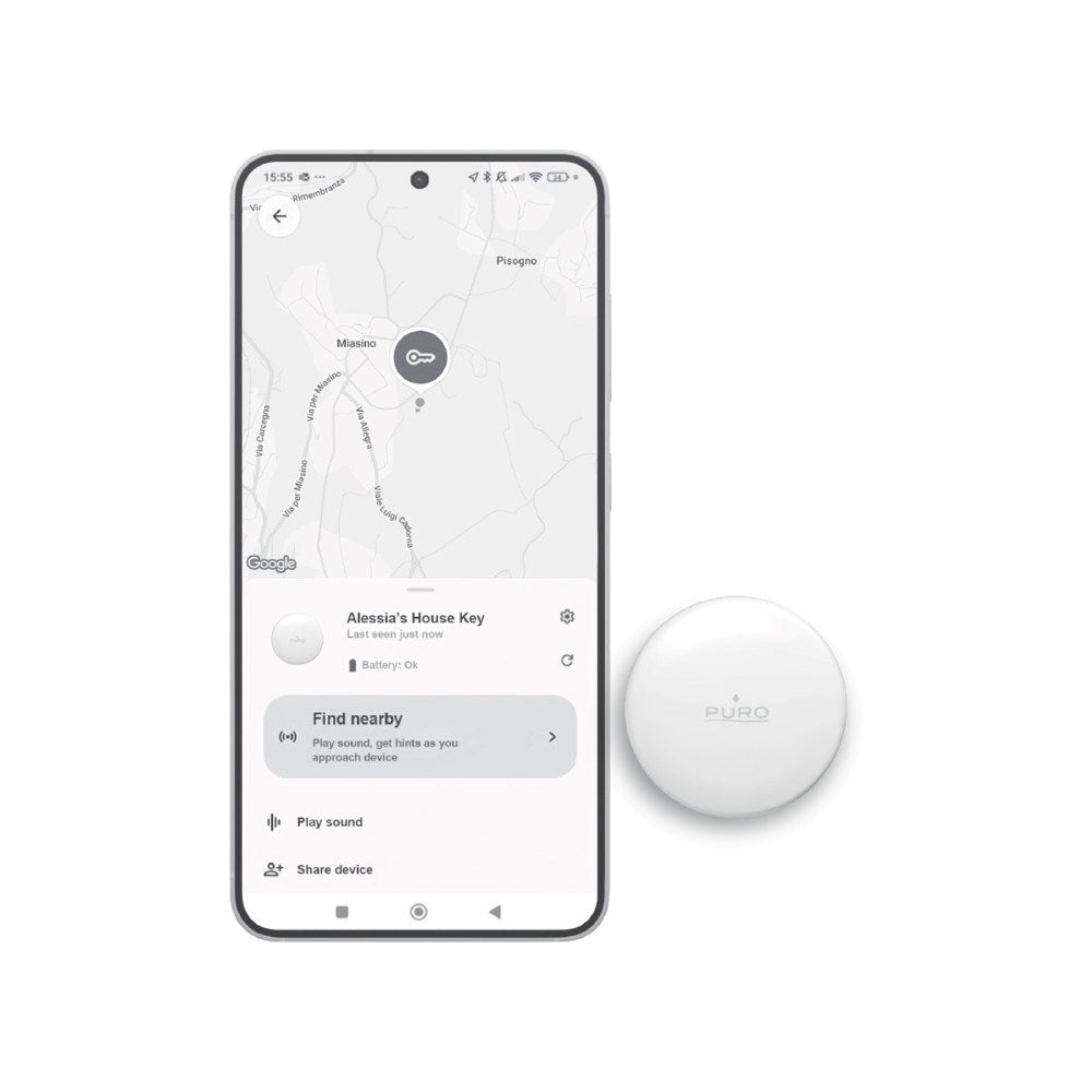 Puro Find Me Mini Dual GPS Tracker - Apple Find My & Android Find Hub - Hvid