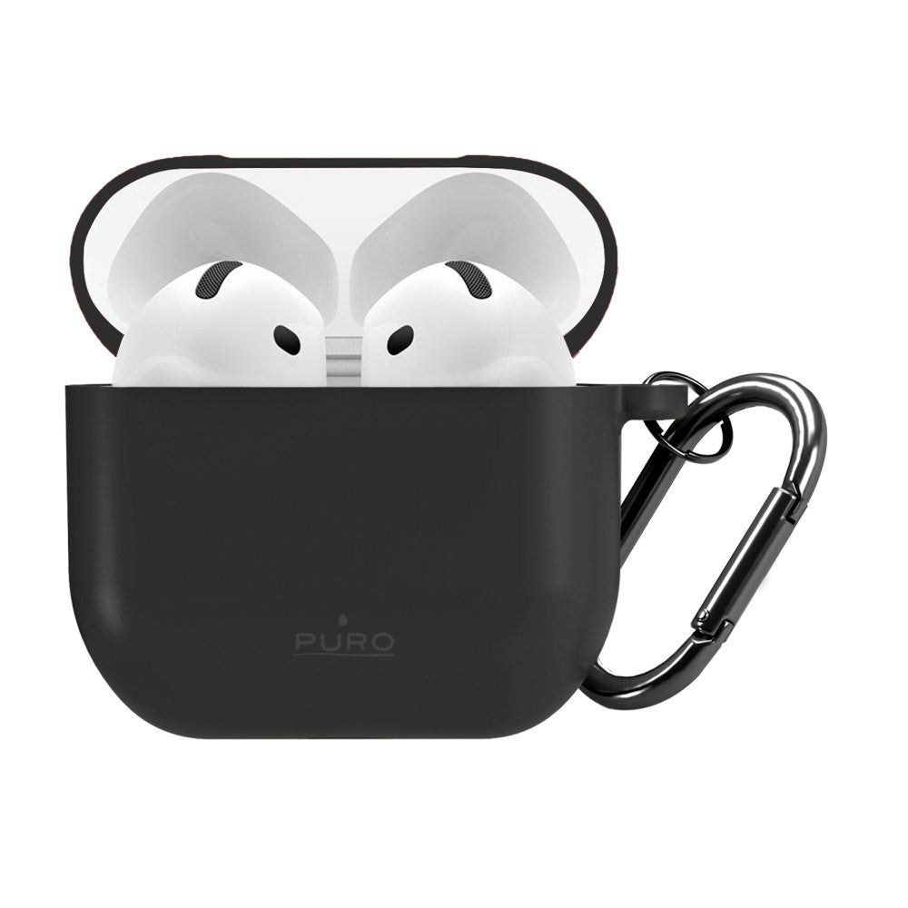 Apple AirPods (4. Gen.) PURO ICON Silikone Cover m. Karabinhage - Sort