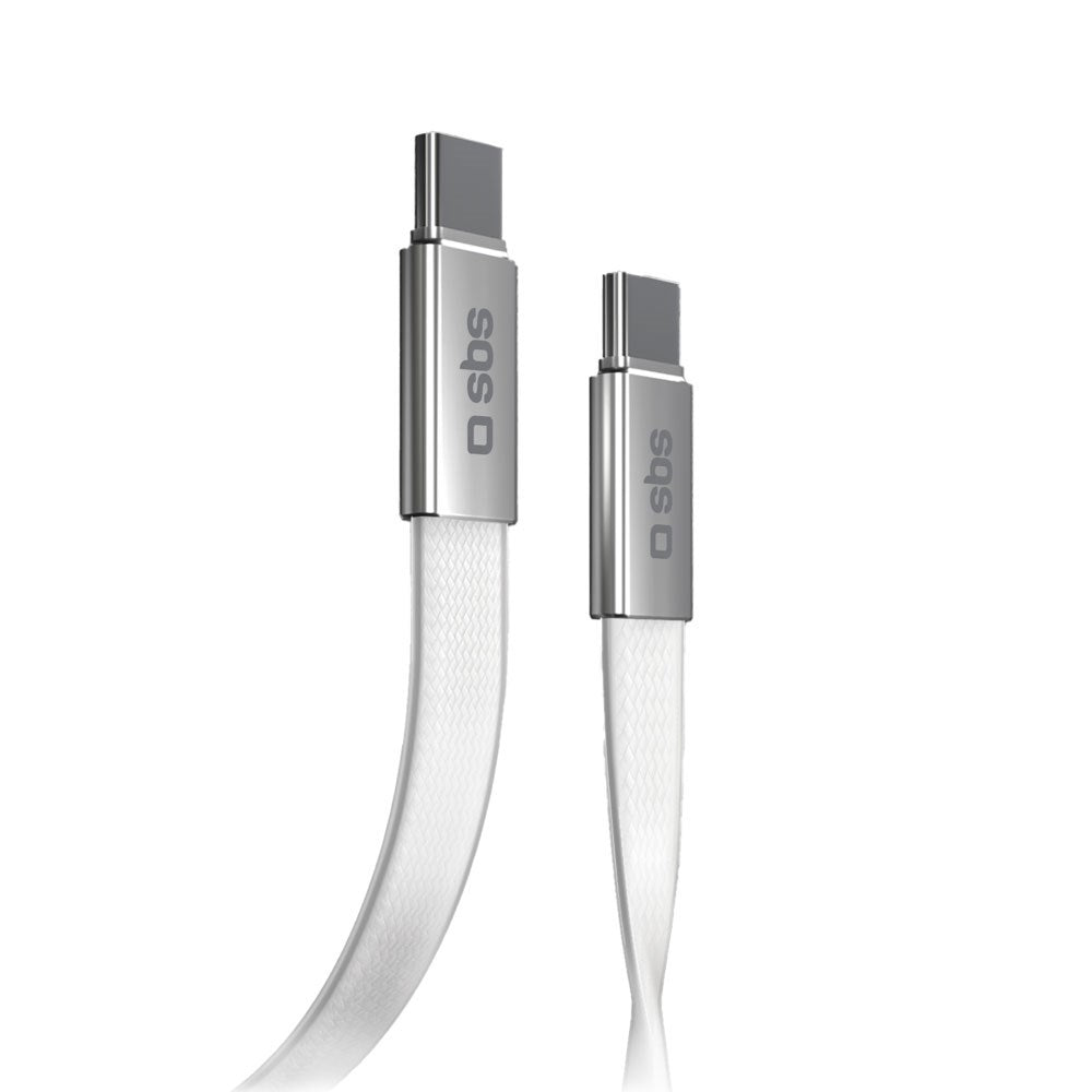 SBS Flat Cable - 60W USB-C til USB-C Kabel - 1m - Hvid