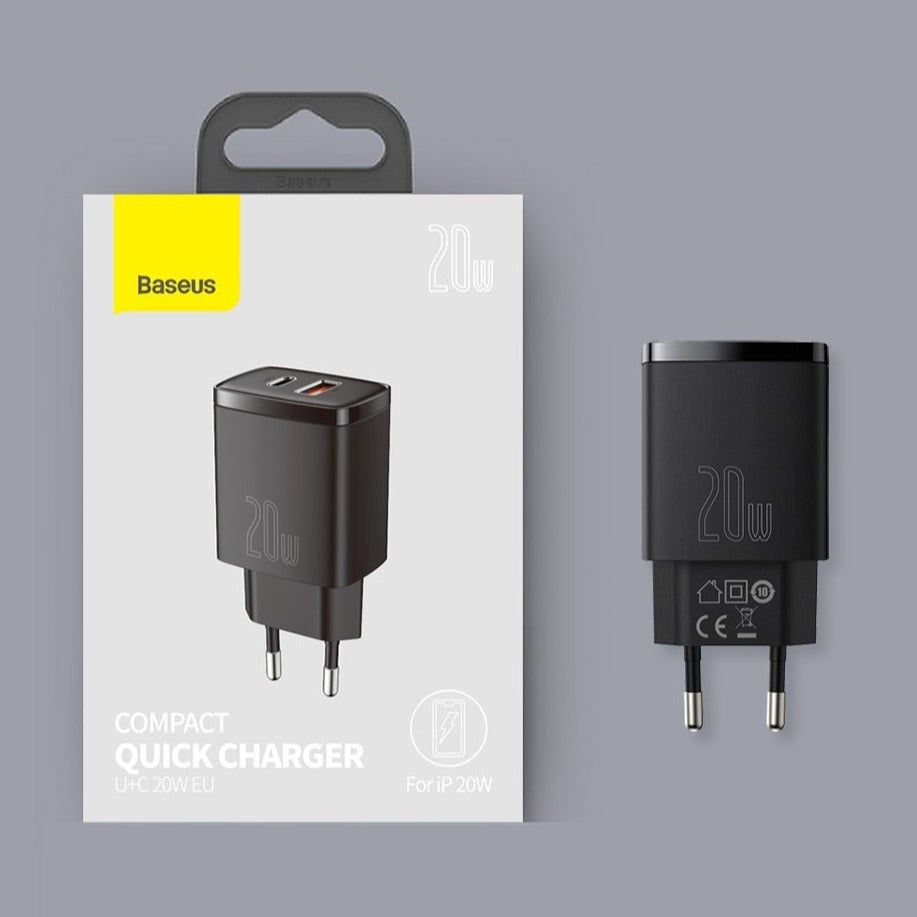 Baseus Compact 20W Vægoplader USB-C Quick Charge - Sort