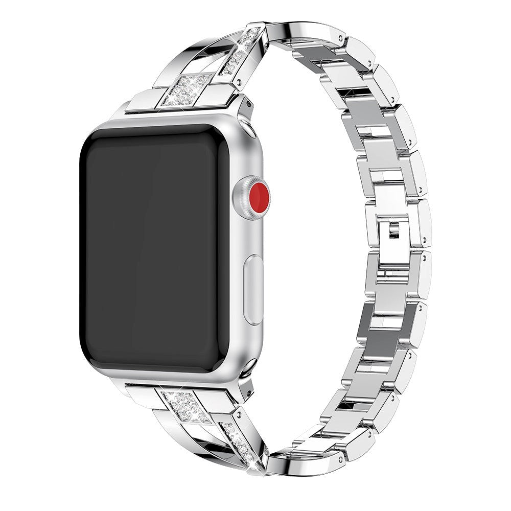 Apple Watch (38/40/SE/41/42 mm) Stålrem m. Rhinestone - Sølv