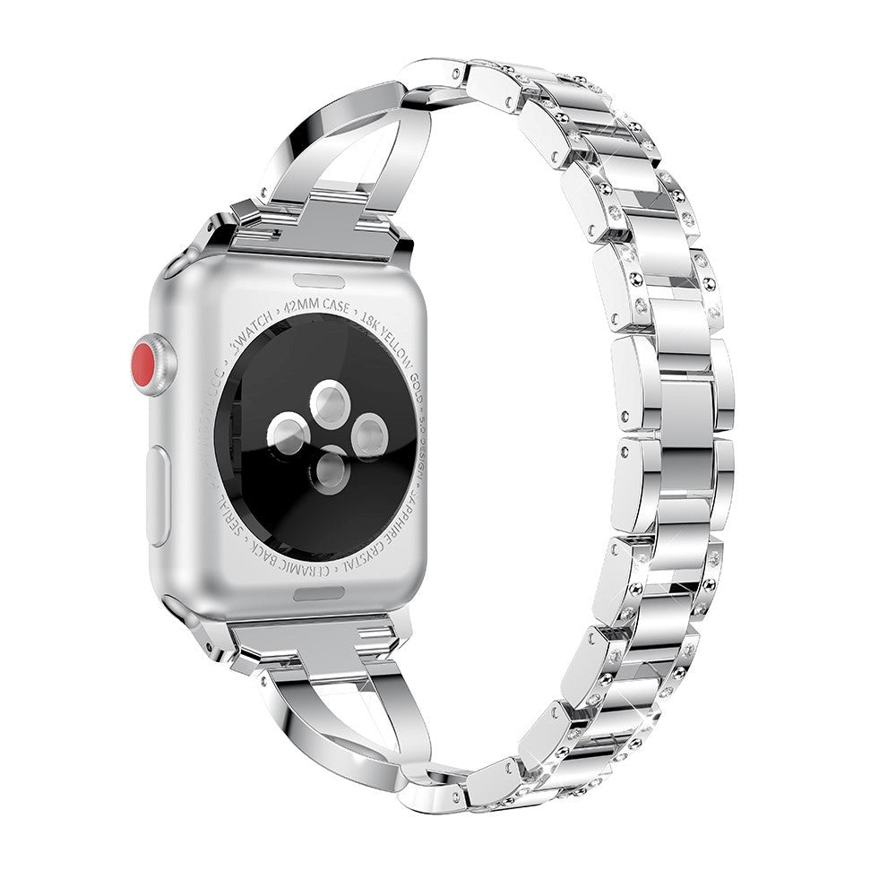 Apple Watch (38/40/SE/41/42 mm) Stålrem m. Rhinestone - Sølv