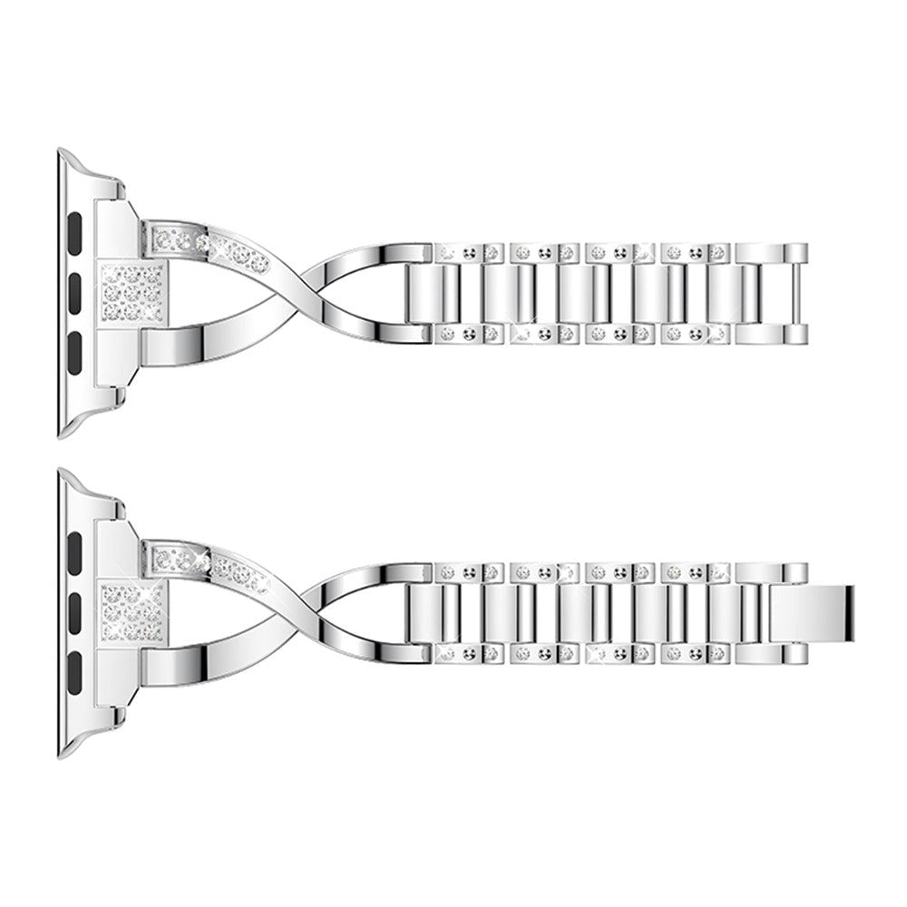 Apple Watch (38/40/SE/41/42 mm) Stålrem m. Rhinestone - Sølv