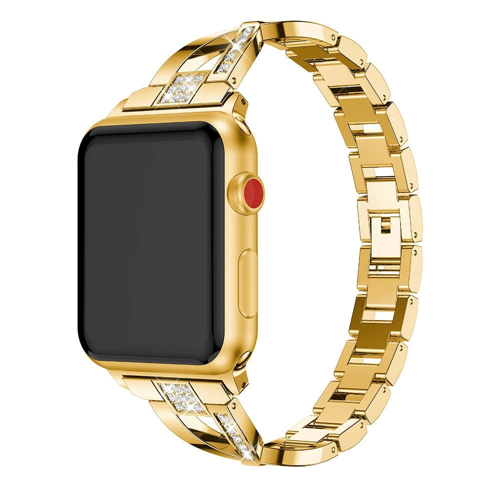 Apple Watch (38/40/SE/41/42 mm) Stålrem m. Rhinestone - Gull