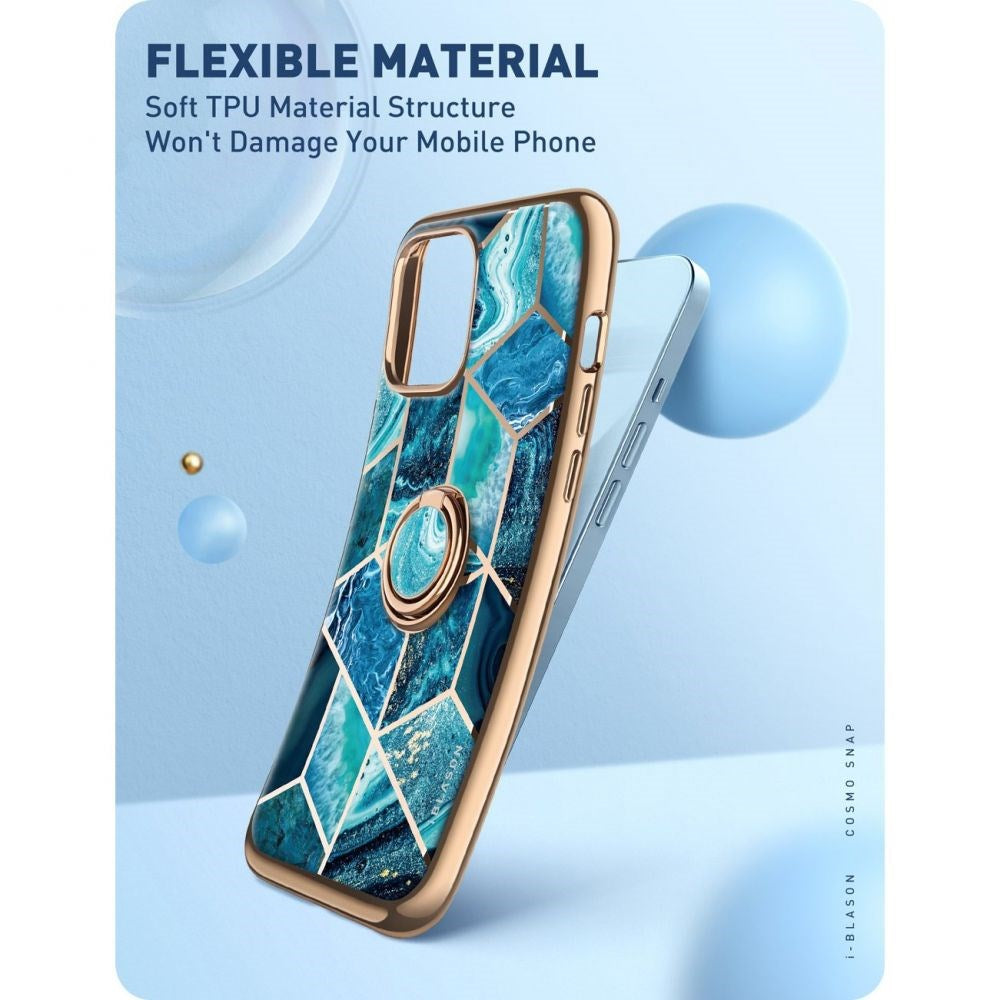 iPhone 13 i-Blason Cosmo Marble Snap Bakdeksel m. Stativ - Ocean Blue
