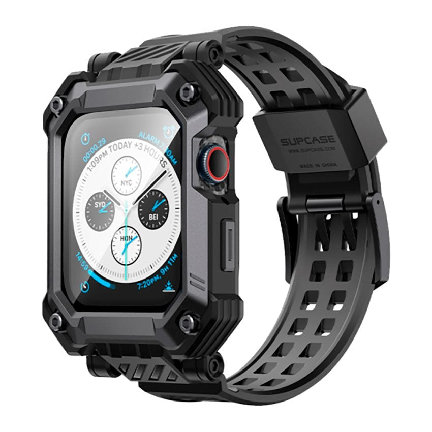 Supcase Apple Watch 4/5/6/7/8/9/SE (44 / 45 mm) Unicorn Beetle Pro-deksel m. Stropp & 2 stk. Skjermbeskytter - Svart