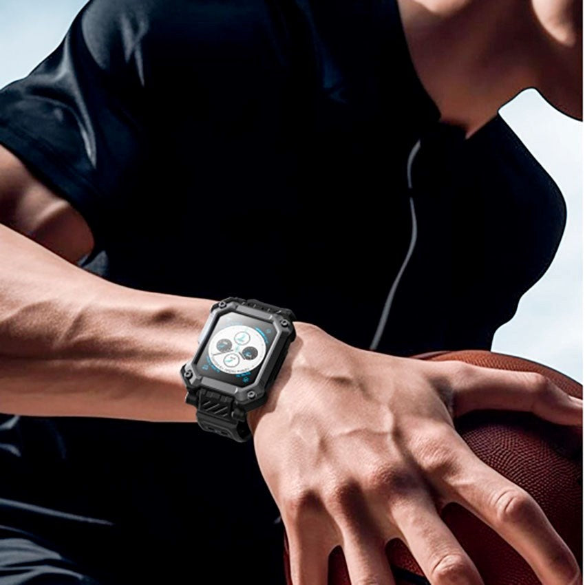 Supcase Apple Watch 4/5/6/7/8/9/SE (44 / 45 mm) Unicorn Beetle Pro-deksel m. Stropp & 2 stk. Skjermbeskytter - Svart