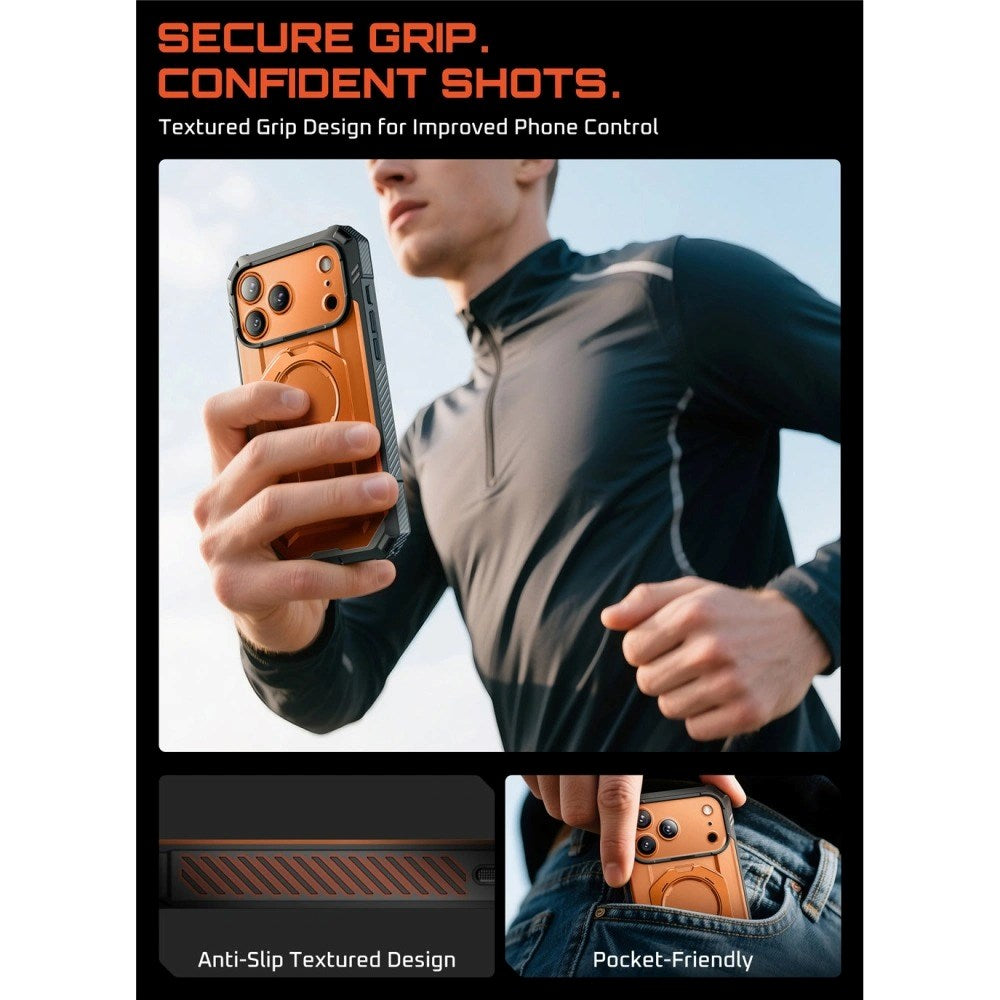 SUPCASE UB GRIB PRO MAG iPhone 17 Pro Mobil Cover inkl. Skærmbeskyttelse - MagSafe Kompatibel - Gennemsigtig / Orange
