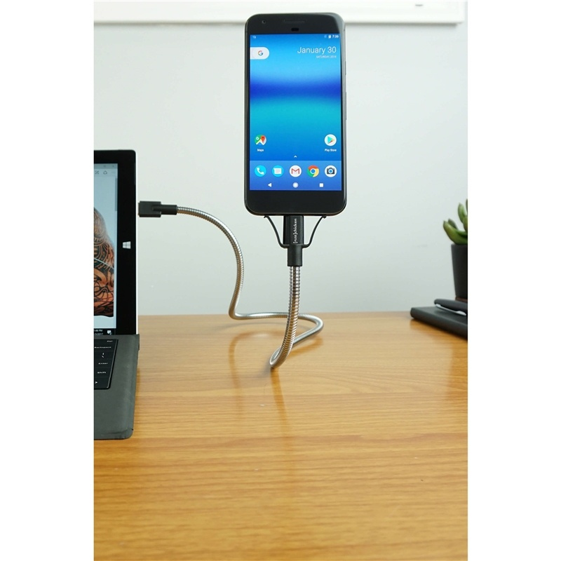 Fuse Chicken Selvstående USB-C Kabel m. Mobilholdefunktion - inkl. 2 x Klips - 0.6m - Sølv