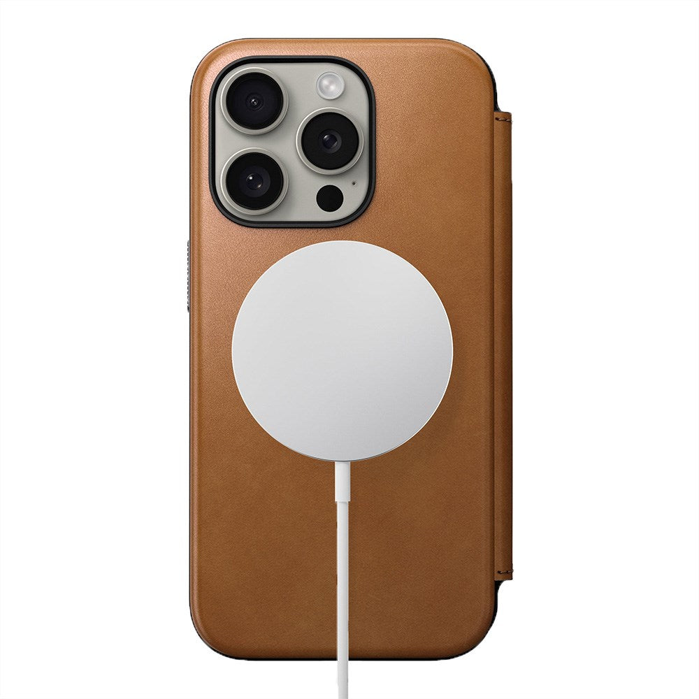 iPhone 15 Pro Nomad Modern Leather Folio Cover - MagSafe-kompatibel - Tan