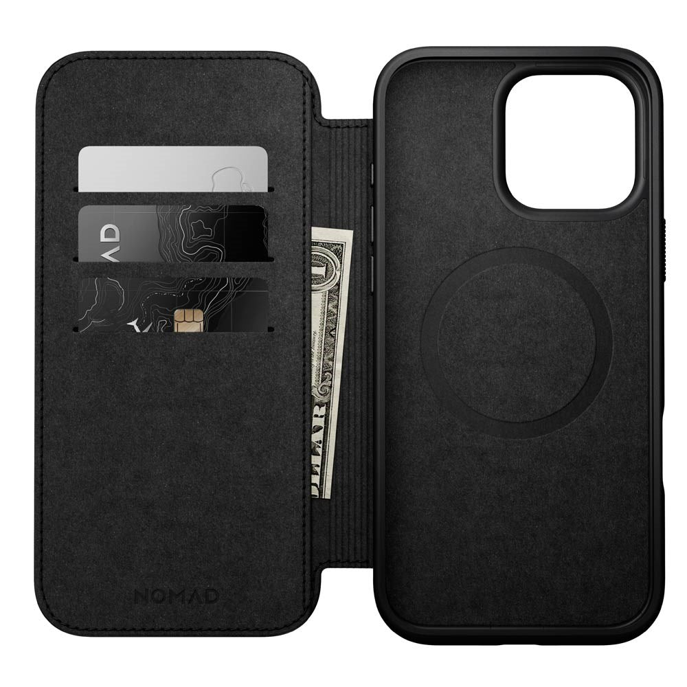 iPhone 16 Pro Max Nomad Modern Leather Folio Cover - MagSafe-kompatibel - Svart