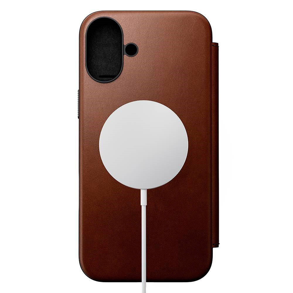 iPhone 16 Plus Nomad Modern Leather Folio Cover - MagSafe-kompatibel - Brun