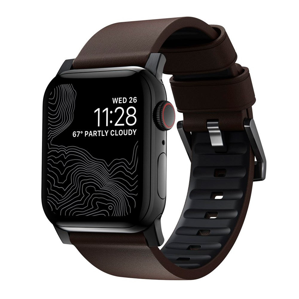 Nomad Apple Watch (42/44/SE/45/46/49 mm) Active Band Pro-stropp - klassisk brun / svart maskinvare