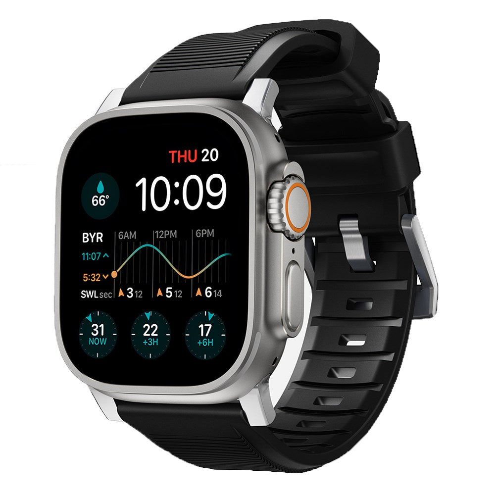 Nomad Apple Watch (42/44/SE/45/46/49 mm) robust båndrem - svart / sølv maskinvare