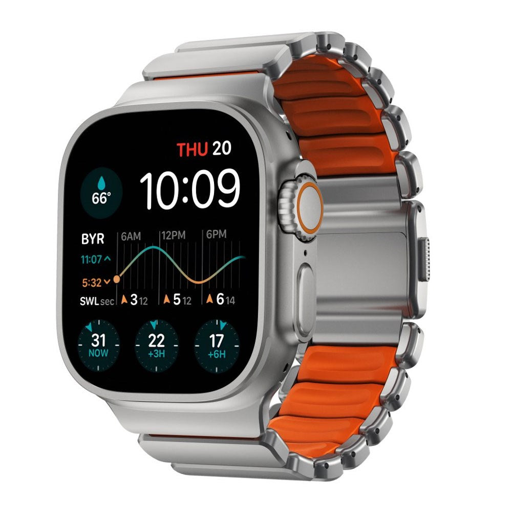 Nomad Apple Watch (42 / 44 / SE / 45 / 46 / 49mm) Stratos Rem - Natural Titanium - Ultra Orange