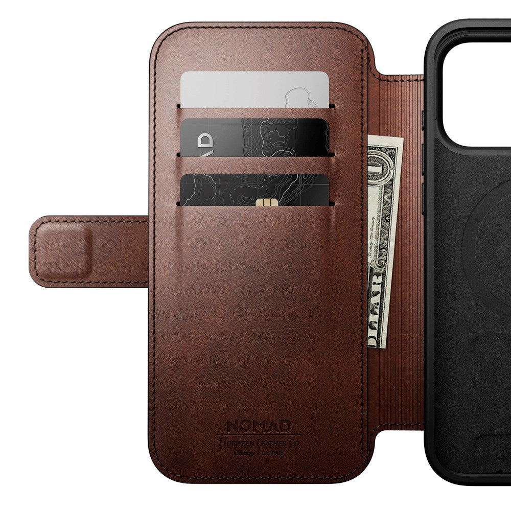 iPhone 17 Pro Max - Nomad Modern Horween Leather Folio Cover - MagSafe Kompatibel - Rustic Brown
