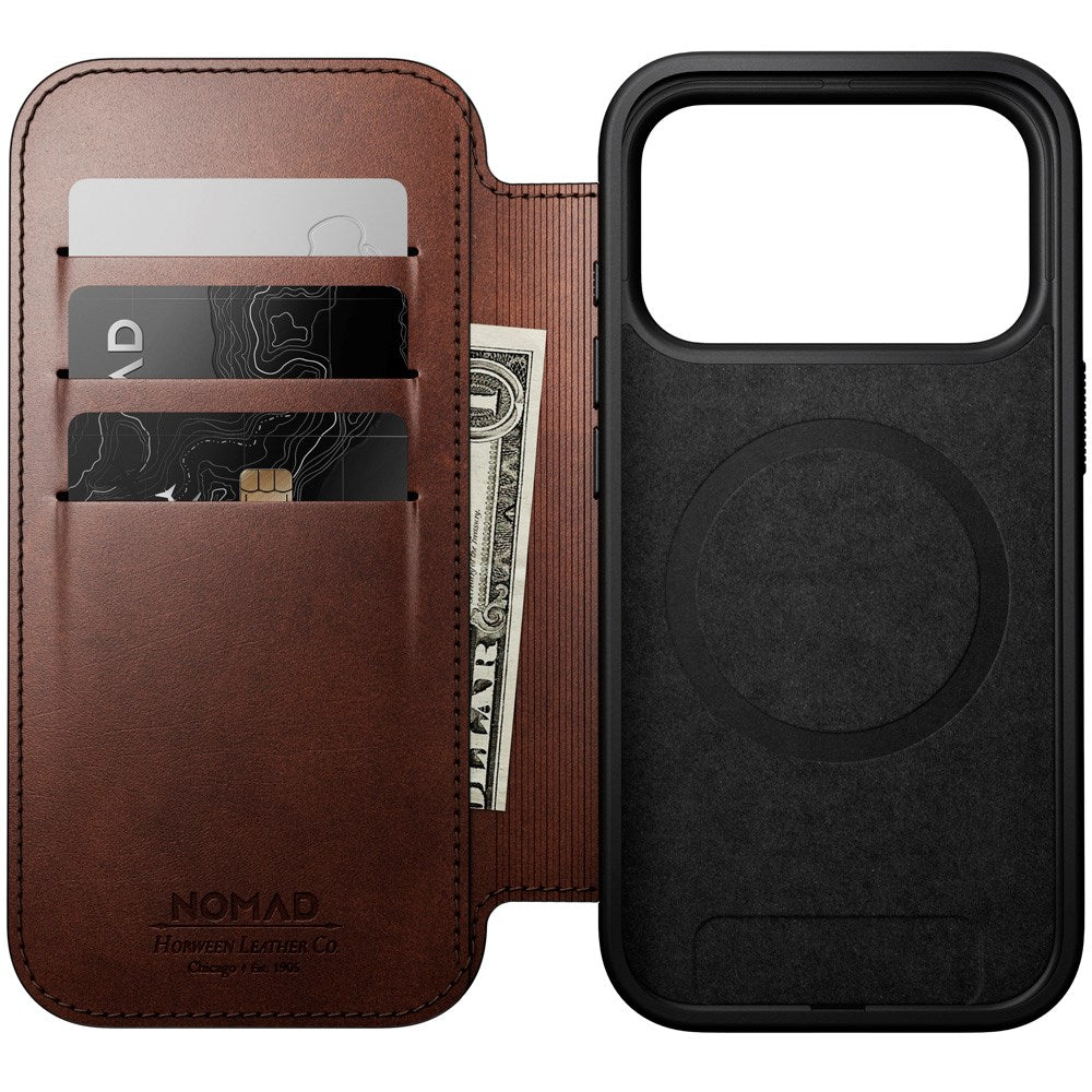 iPhone 17 Pro - Nomad Modern Horween Leather Folio Cover - MagSafe Kompatibel - Rustic Brown