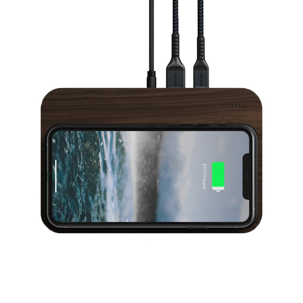 Nomad Base Station Hub Edition m. 10W Trådløs Oplader & USB-C / USB-A Port - Brun / Sort