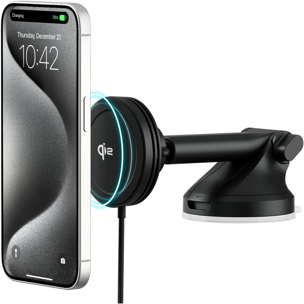iOttie Velox Qi2 Trådløs Opladningsholder - Instrumentbræt / Forrude - MagSafe Kompatibel - Sort