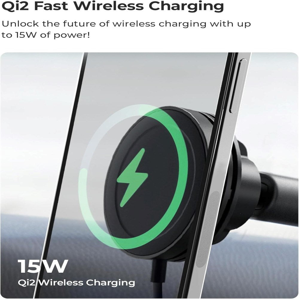 iOttie Velox Qi2 Trådløs Opladningsholder - Instrumentbræt / Forrude - MagSafe Kompatibel - Sort