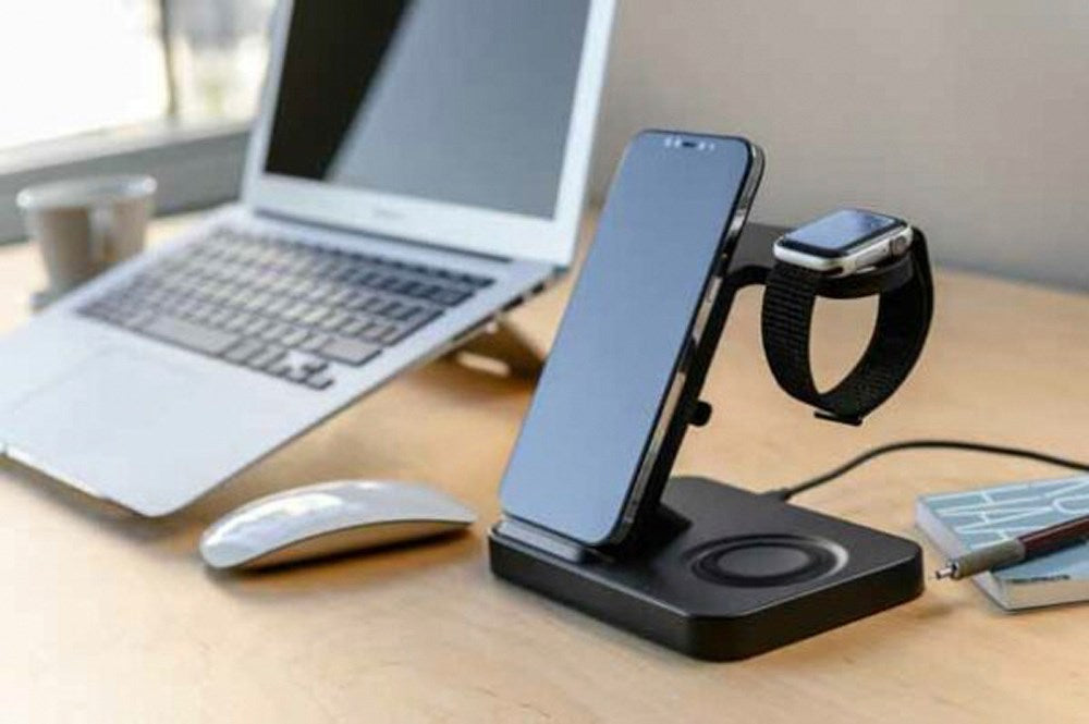 Fast stativ Powerstation 2-i-1 20W trådløs lader - Svart