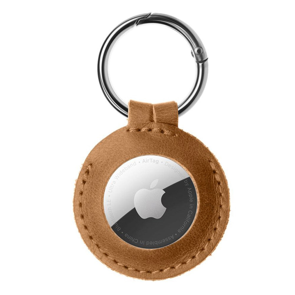 Fast Airtag-skinndeksel m. Karabinkrok - Brun