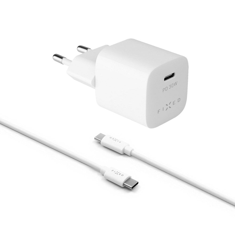 Fast 30W USB-C PD Fast Wall Charger m. USB-C til USB-C-kabel - Hvit