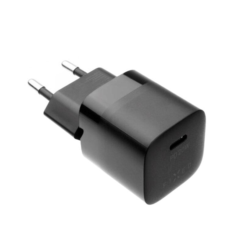 Fixed - Mini Vægoplader m. 1x USB-C / 1x USB-C Kabel - 20W - 1m - Sort