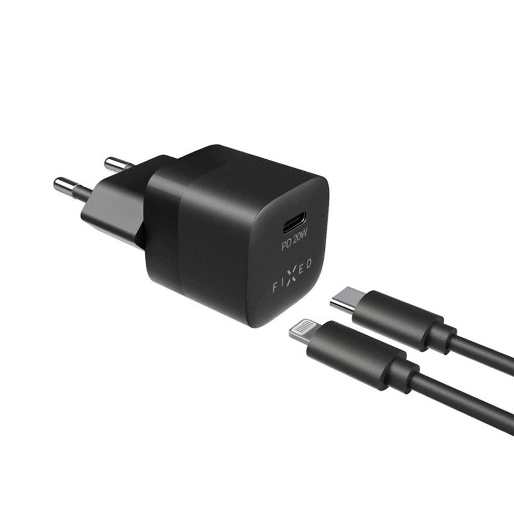 Fast 20W USB-C PD hurtigvegglader m. USB-C til Lightning-kabel - Svart
