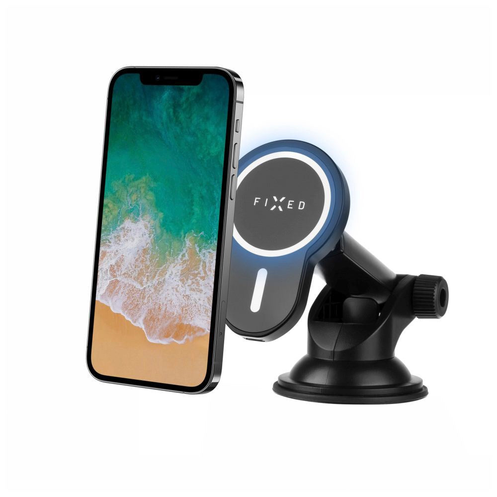 Fast MagClick XL magnetisk mobilholder m. Trådløs lading 15W - MagSafe-kompatibel - Svart