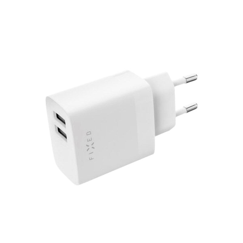 Fixed - Vægoplader m. 2x USB-A / 1x Lightning Kabel - 17W - 1m - Hvid