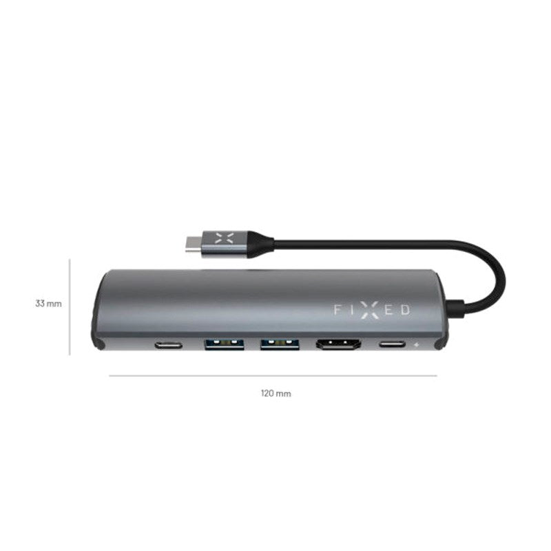 Fixed - 100W - HubPro 6-i-1 - USB-C Multiport Adapter - Grå