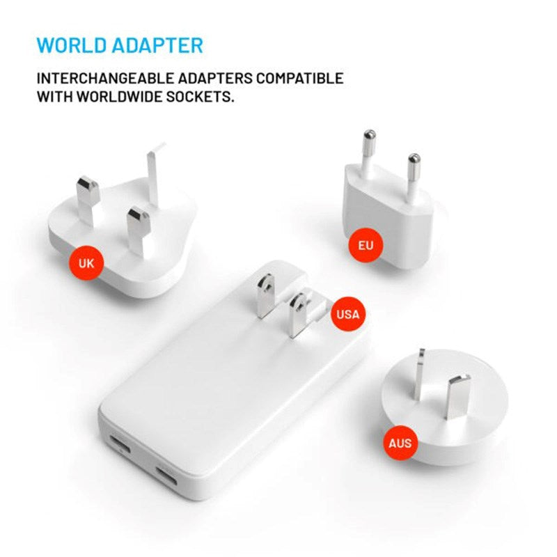 Fixed Slank Rejseadapter m. 2 x USB-C - EU / UK / US / AUS - Hvid