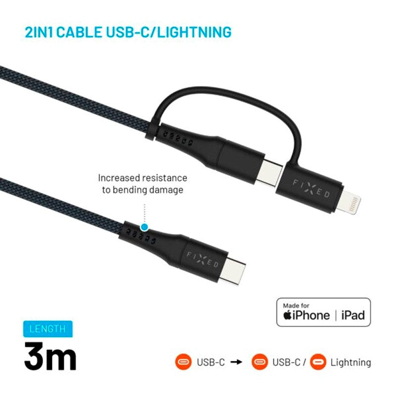 Fixed - 60W USB-C til Lightning Kabel - 3m - Sort