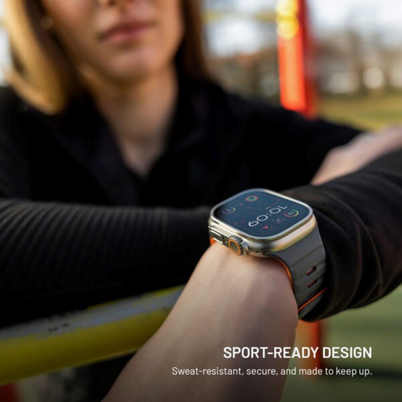 Apple Watch (42/44/SE/45/46/49mm) Fixed Silikone Urrem med Magnetisk Lukning - Grå / Orange