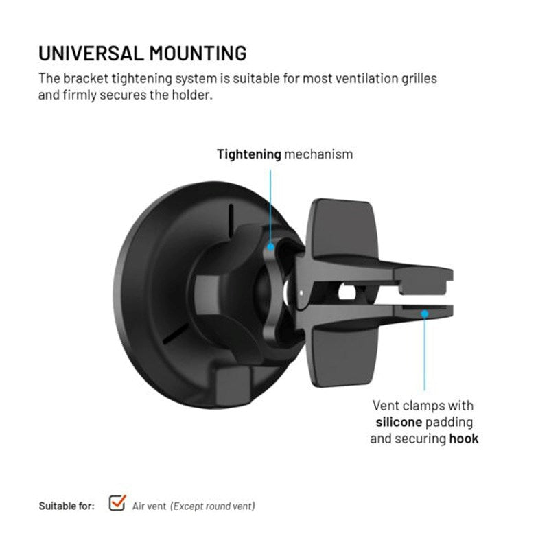 Fixed Mobilholder til Bil med 15W Trådløs Opladning til Ventilationsgitter - Sort