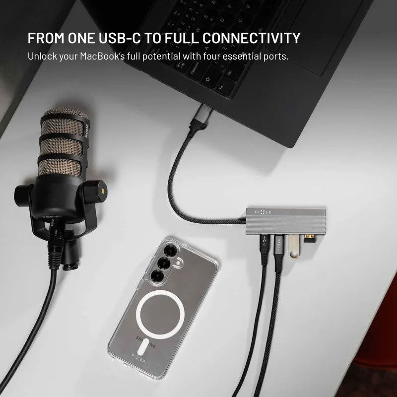 Fixed 4-in-1 USB-C Multiport Hub - 2 x USB-A - 2 x USB-C - Sølv