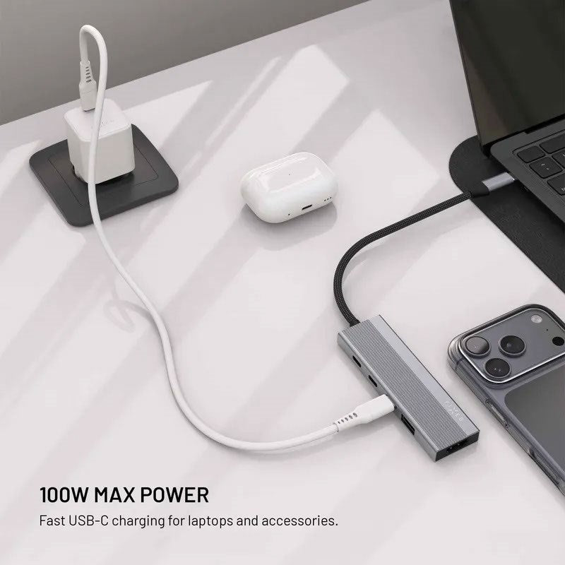 Fixed 5-in-1 USB-C Multiport Hub - 3 x USB-C - 1 x USB-A - 1 x HDMI - Sølv