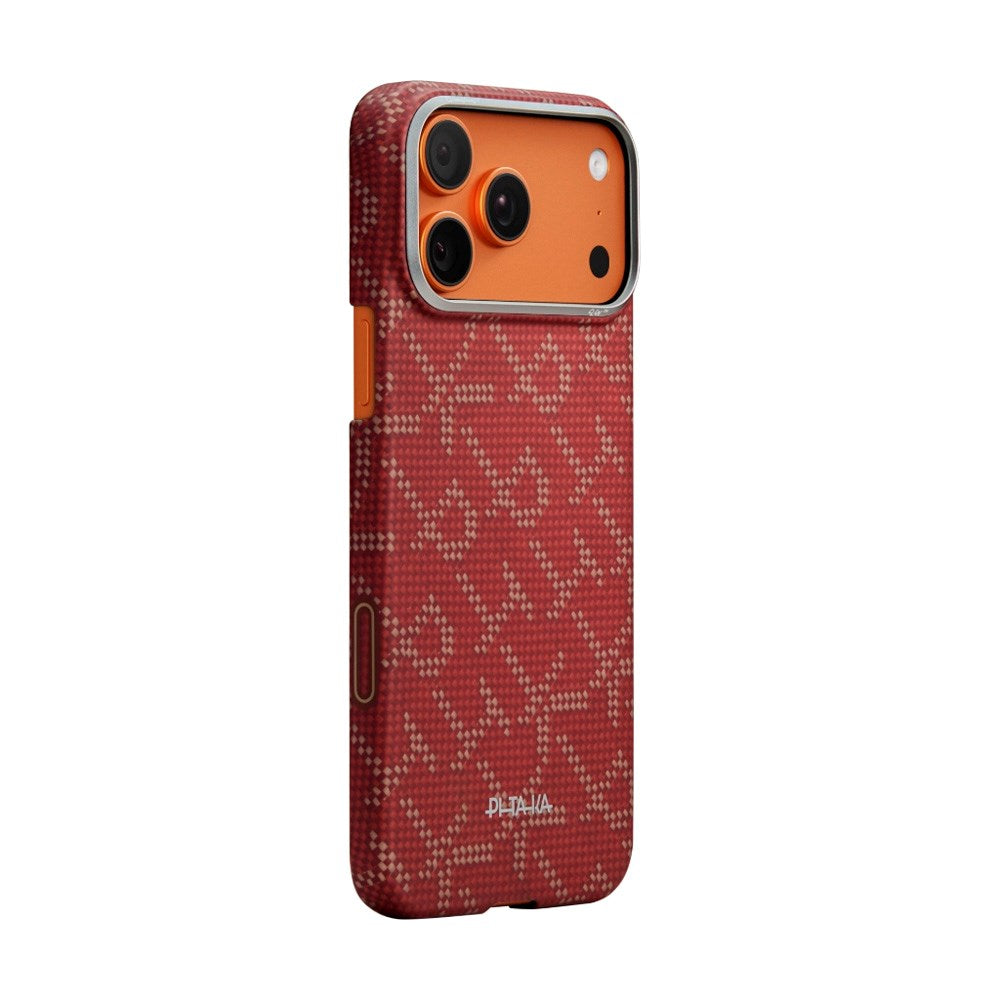 iPhone 17 Pro Max PITAKA Edge Monogram Case - MagSafe Kompatibel - Guld / Rød