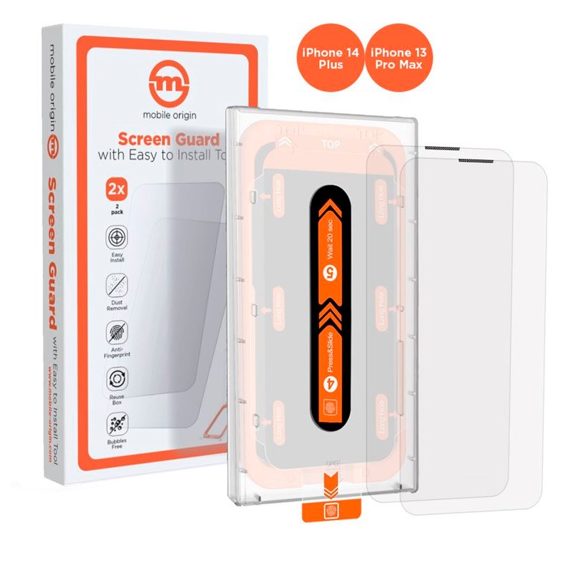 Mobile Origin beskyttelsesglass - iPhone 14 Plus / 13 Pro Max - Veskevennlig - 2 stk - Gjennomsiktig