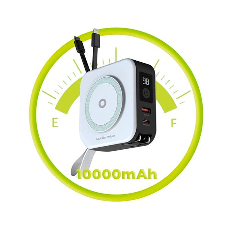Reiselader m. Powerbank - 10 000 mAh - Mobile Origin - MagSafe-kompatibel - Hvit