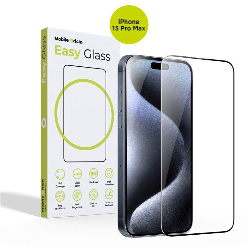 iPhone 15 Pro Max Mobile Origin EasyGlass Skjermbeskytter - Gjennomsiktig / Black Edge