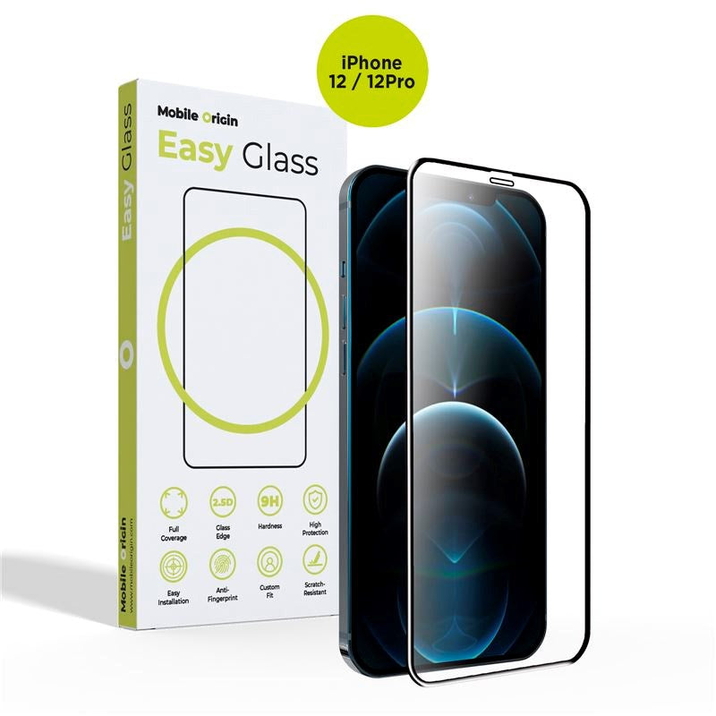 iPhone 12 / 12 Pro Mobile Origin EasyGlass Skjermbeskytter - Gjennomsiktig / Black Edge